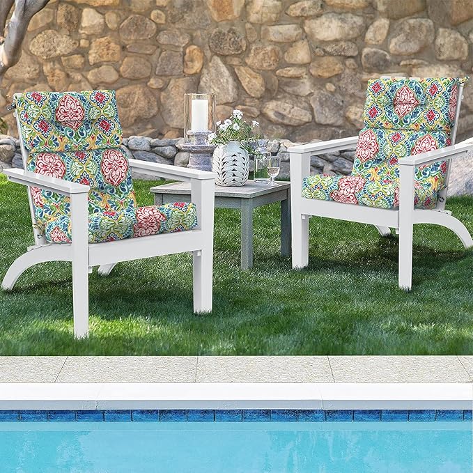Set of 2 Outdoor High Back Chair Cushions 44"x 22",Water Repellent Rocking Seat Cushions Replacement, Seat/Back Chair Cushions for Patio,Porch,Balcony and Indoor - Damask Red