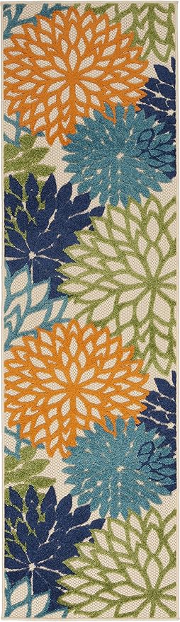 Nourison Aloha Indoor/Outdoor Multicolor 2'3" x 12' Area Rug, Tropical, Botanical, Easy Cleaning, Non Shedding, Bed Room, Living Room, Dining Room, Deck, Backyard, Patio (2x12)