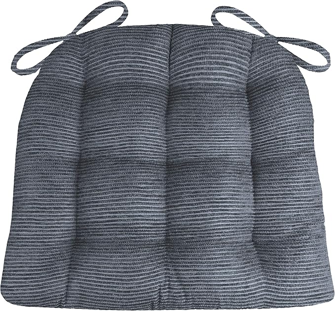 Barnett Home Decor Chenille Rib Slate Grey Dining Chair Cushions with Ties - 16.5 x 18 Size Medium Chair Pad - Latex Foam Fill, Reversible - Made in USA (Gray)