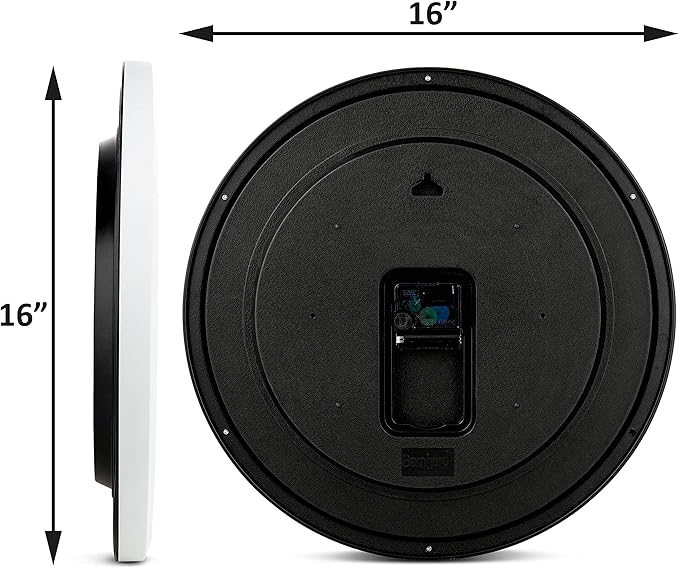 Bernhard Products White Wall Clock, Silent Non Ticking - 16 Inch Extra Large Quality Quartz Battery Operated Round Easy to Read Home/Office/Business/Kitchen/Classroom/School Clocks, Black Numbers