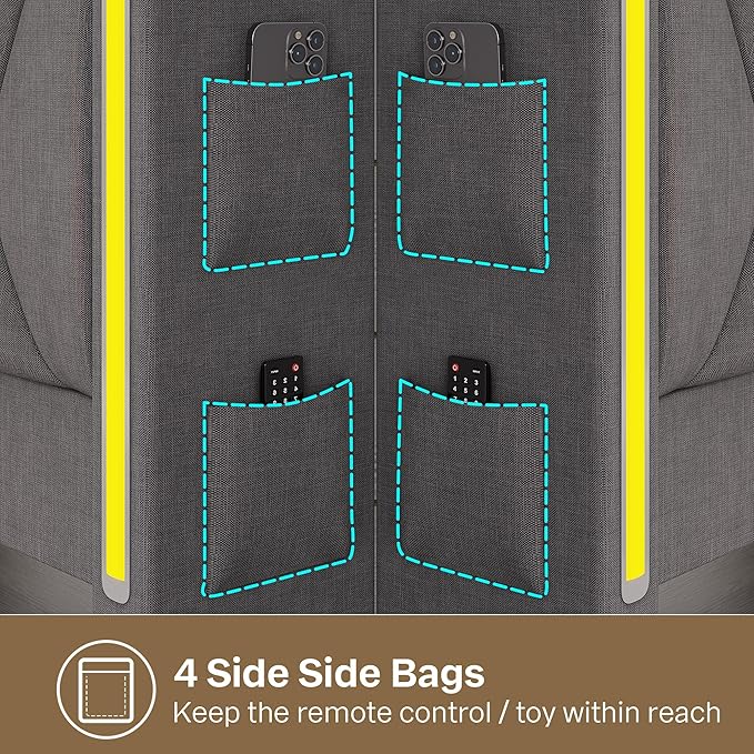 California King Bed Frame, Platform Bed Frame with Storage Headboard and LED Lights, Upholstered Headboard & Charging Station,Metal Support,No Box Spring Needed, Noise-Free, Easy Assembly, Gray