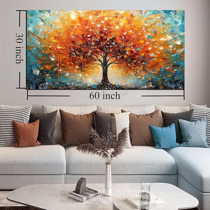 Zoyotago Large Canvas Wall Art Orange Yellow Tree Picture Modern Canvas Prints Ready to Hang for Bedroom Living Room Size 30x60
