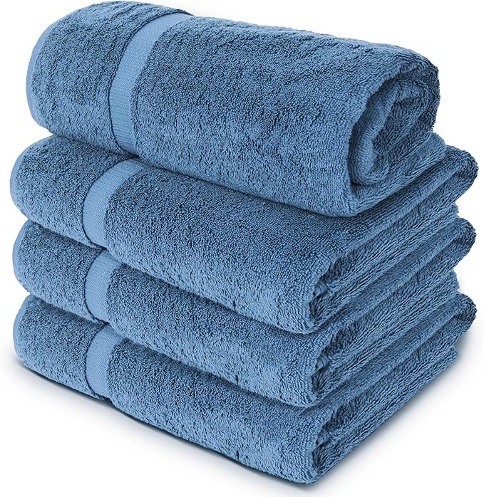 Chakir Turkish Linens | Hotel & Spa Quality 100% Cotton Luxury Turkish Towels | Soft & Absorbent (30x60 Inches Extra Large Bath Towels, Set of 4 - Wedgewood)