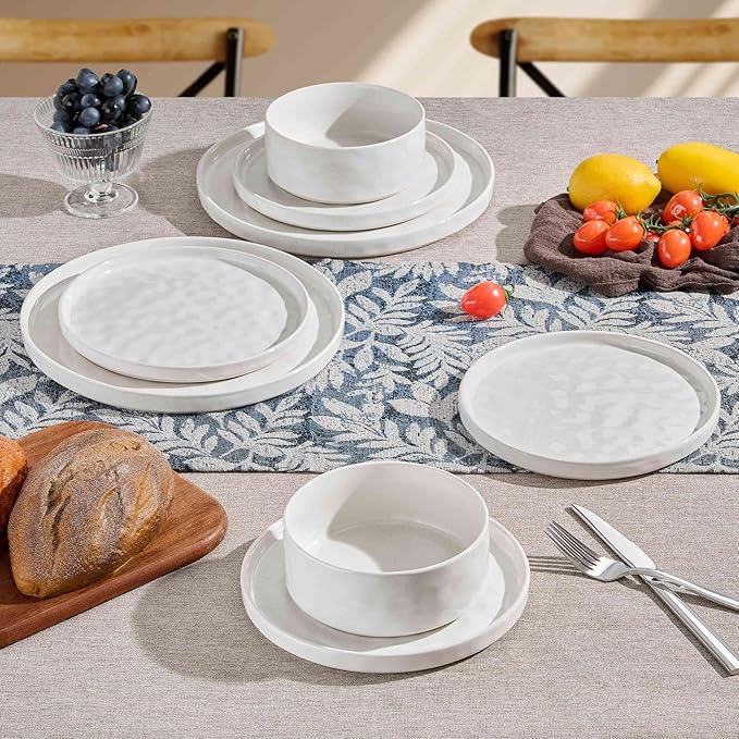 Herogo 12 Pieces Stoneware Dinnerware Sets for 4, Ceramic Plates and Bowls Sets, Dinner Dishware for Home Kitchen, Dishwasher & Microwave Safe, Speckled White