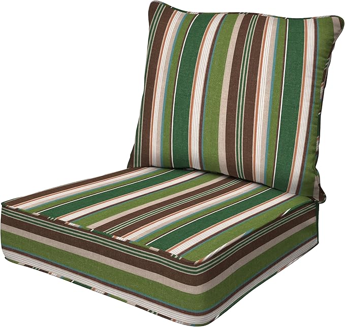 Honeycomb Outdoor Deep Seat, 24 x 23, Stripe Pine Green Chair Cushion for Patio Furniture
