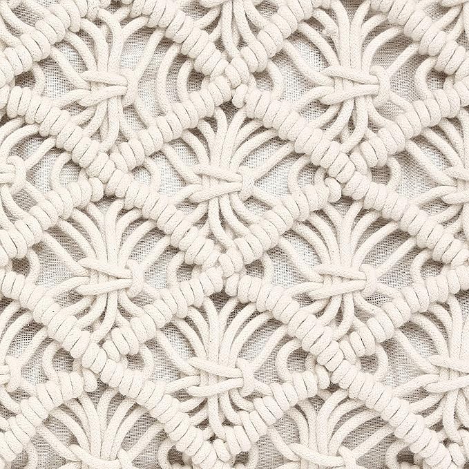 REDEARTH · Macrame Throw Pillow Cushion Covers-Woven Decorative Farmhouse Square Cases Set for Couch, Sofa, Bed, Farmhouse, Chair, Dining, Patio, Outdoor, car; 100% Cotton (18x18; Natural) Pack of 2