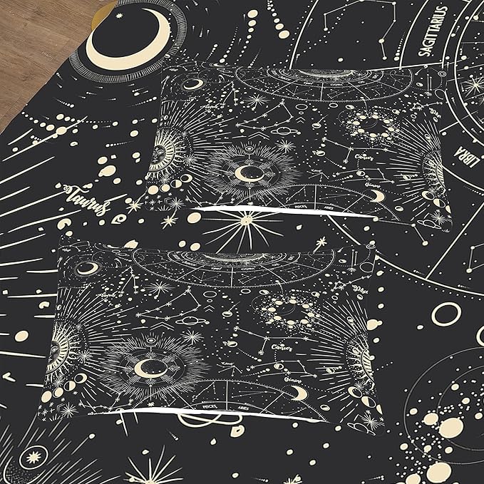 Tailor Shop Sun and Moon Comforter Sets Queen Size,Stars Space Psychedelic Bedding Set for Kids Boys Teens,Boho Bedding Sun Moon Mandala Comforter Sets with 2 Pillowcases