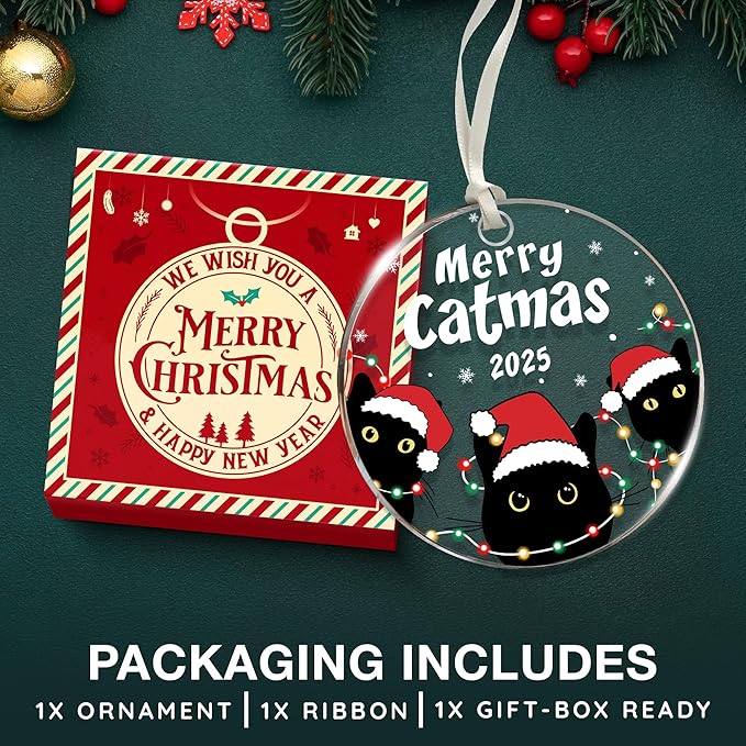 Black Cat Ornament - Black Cat Ornaments for Christmas Tree, for cat Lovers, Unique Funny Kitty Décors, Specialty 2025 Christmas Tree Ornaments, Ideal for Festivity (Updated)