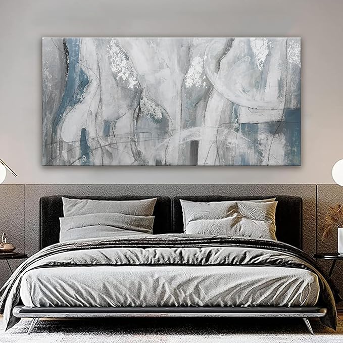 YISXINOAG Large Abstract Wall Art For Living Room Hanging Grunge Room Home Wall Decor Blue Canvas Art Wall Decor Painting White Wall Art Picture For Bedroom Home Office Decoration 29" X 58"