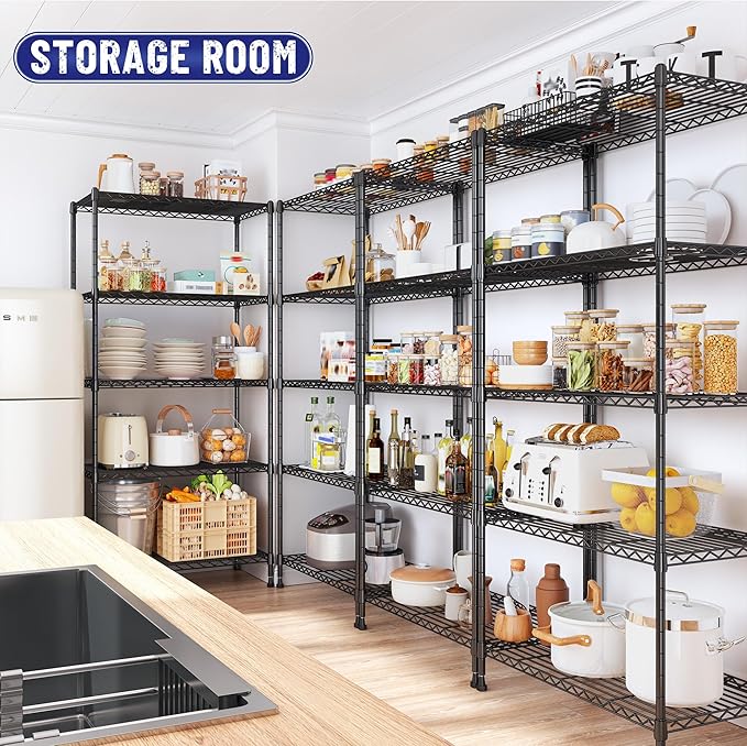 5 Tier Storage Shelves 1010LBS Wire Shelving Unit Adjustable Metal Shelving Pantry Shelves Sturdy Steel Commercial Shelf for Kitchen Pantry Closet Laundry School,13.6" D x 21.5" W x 59.4" H
