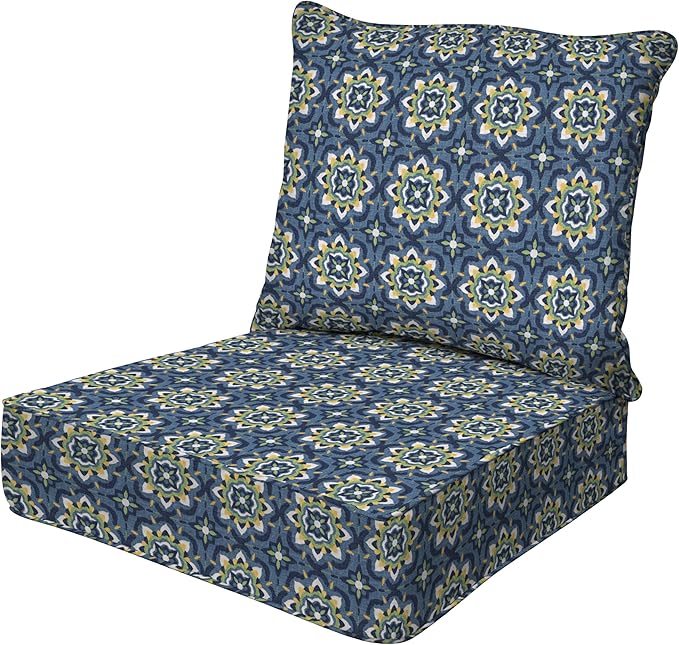 Honeycomb Outdoor Deep Seat, 24 x 23, Medina Medallion Blue Chair Cushion for Patio Furniture