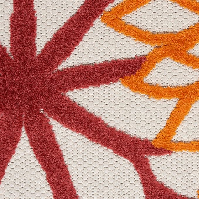 Nourison Home Aloha Indoor/Outdoor Red Multi Colored 9'6" x 13' Area Rug, Tropical, Botanical, Easy Cleaning, Non Shedding, Bed Room, Living Room, Dining Room, Deck, Backyard, Patio (9x13)