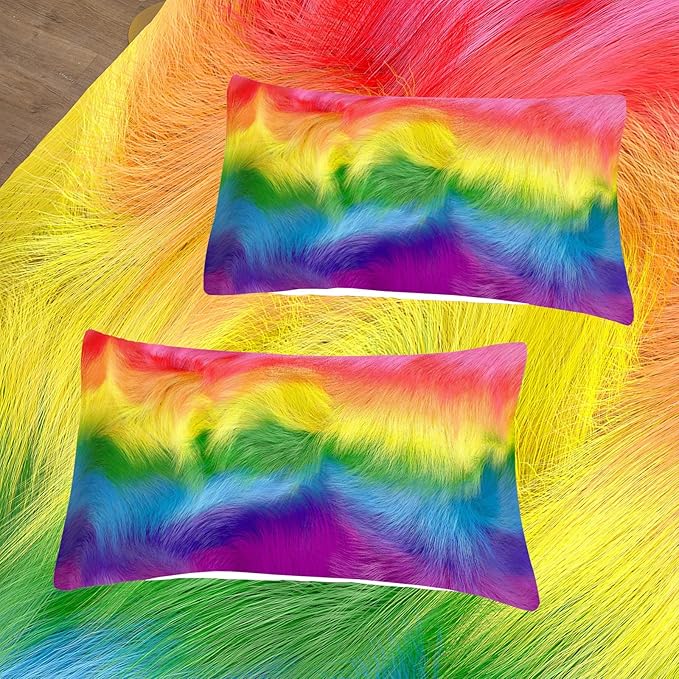 Tailor Shop King Rainbow Bedding Sets for Girls Kids Soft Microfiber Cute Colorful Rainbow Comforter Sets with 1 Quilt Matching 2 Pillowcases