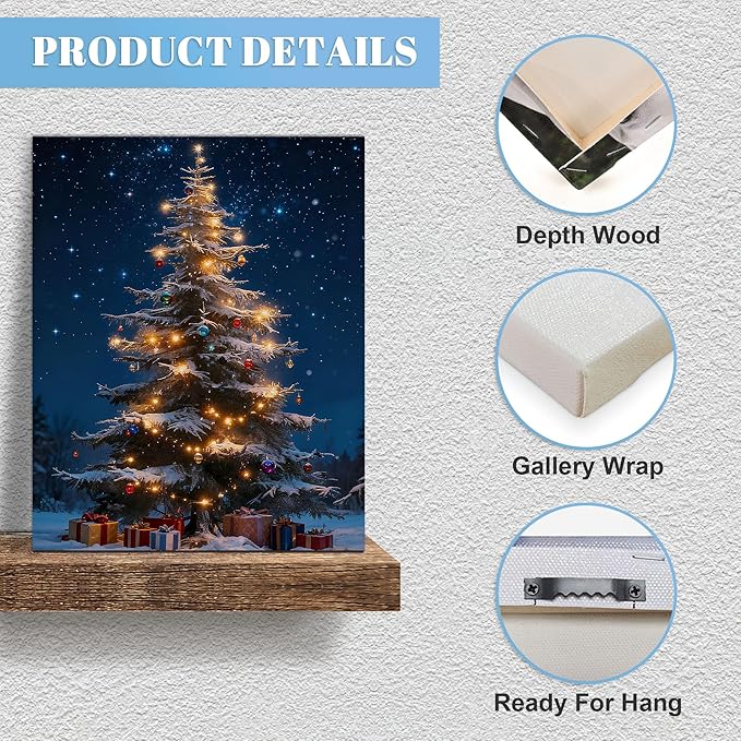 Framed Christmas Pictures Wall Decor,Vintage Pine Tree Prints,Winter Christmas Canvas Wall Art Decoration for Bedroom Bathroom Living Room Rustic Xmas Holiday Gifts (Christmas Tree 13, 11'' X 14'')