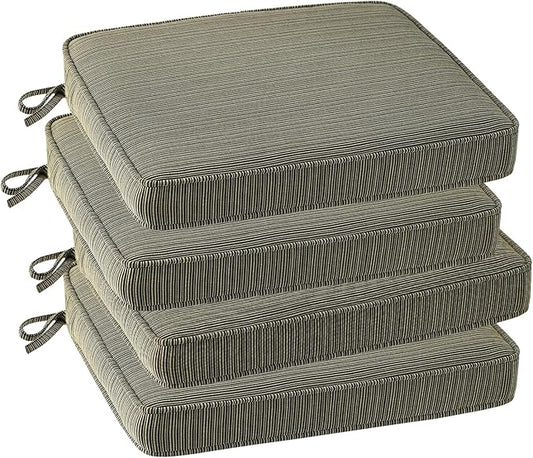 Outdoor Square Corner Seat Cushion, 18.5"x16"x3", Set of 4, Non Slip Seat Cushion Pads with Removable Cover for Patio Furniture, Garden Yard Lawn, Dark Black Tan Stripe