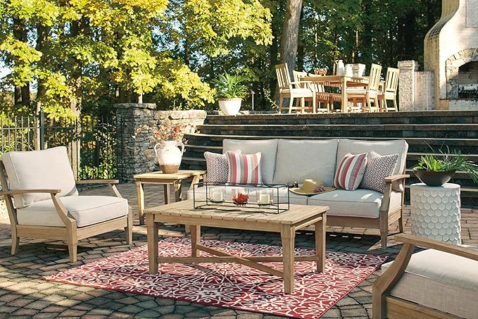 Signature Design by Ashley Outdoor Eucalyptus Carter Hall Patio Coffee Table, Beige