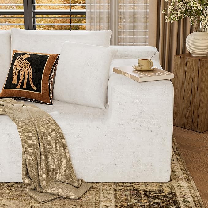 YESHOMY Sectional Couch, 108" Boneless Couches for Living Room, Modular Sectional Sofa with Deep Seat, Cloud Comfy Couch with L-Shape Chaise, No Assembly Required (Chenille, Pearl Cream)