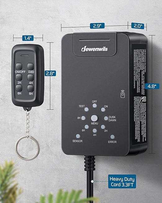 DEWENWILS 60W Low Voltage Transformer with Remote Control, 120V AC to 12V DC, Dusk to Dawn Sensor & Timer, Weatherproof Low Voltage Landscape Transformer for Spotlights, Garden Lights, Pathway Lights