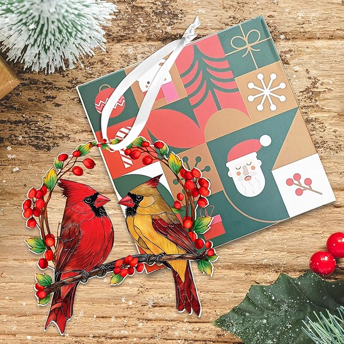 Sympathy Gifts for Loss of Loved One - Two Layer Wooden Cardinal Christmas Ornaments 2025 - Cardinal Gifts for Women Men, Bereavement Memorial Gift Ideas, Cardinals for Christmas Decorations