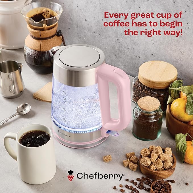 Electric Kettle for Boiling Hot Tea & Water | 1.8L Stainless Steel Borosilicate Glass Boiler With No Plastic, Automatic Shutoff, BPA Free, Fast Heating Technology