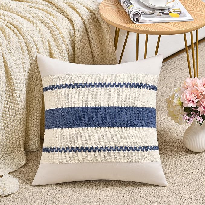 Fancy Homi Set of 2 Dusty Blue Vintage Decorative Throw Pillow Covers 16x16 Inch for Couch Bed Sofa Chair Bedroom, Rustic Retro Square Cushion Case, Modern Farmhouse Boho Living Room Decor Indoors