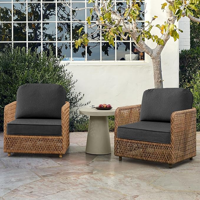 Outdoor Cushions for Patio Furniture Set of 2, 24"x24" Water Repellent Chair Cushions Removable Seat Bottom & Back Cushion Covers for Chair, Sofa, Couch, Charcoal Gray