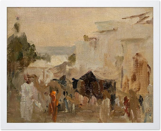 Poster Master Vintage The Bazaar Painting Poster - Retro Street in Udaipur Print - India Art - Cityscape Art - Farmhouse Art - Abstract Art - Office or Living Room Wall Decor, 11x14 White Framed