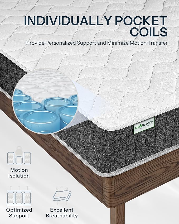 Life Balance Hybrid King Mattress 12 Inch, Medium Firm, Made in USA, Supportive Foam & Innerspring Coils, Motion Isolation & Pain Relief, Mattress in a Box, CertiPUR-US Certified, CE-12-K