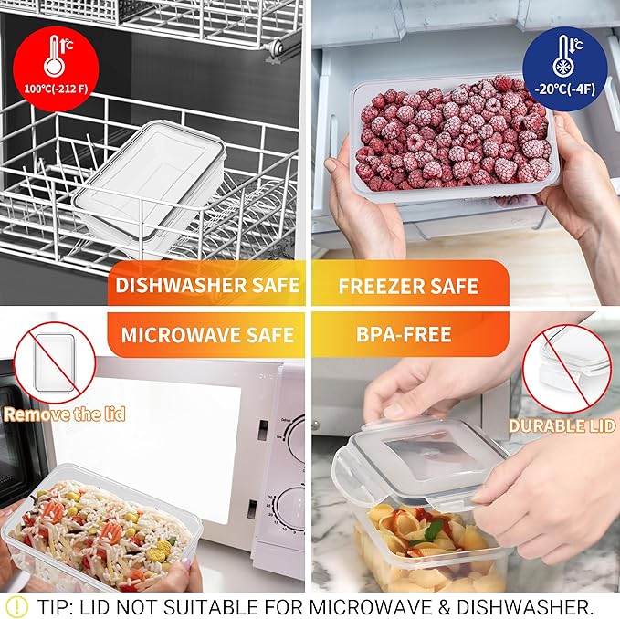 44 PCS Plastic Food Storage Containers with Lids Airtight, BPA-Free Leakproof Meal Prep Containers Reusable,Microwave & Dishwasher & Freezer Safe,Includes Labels & Pen