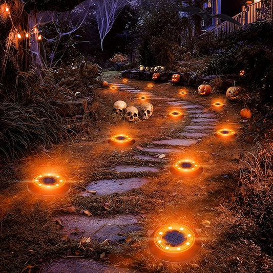 Flacchi Solar Ground Lights - Solar Powered Lights Outdoor Solar Disk Light Waterproof Landscape Light for Patio Yard Pathway Walkway Driveway (Orange, 12 Pack)