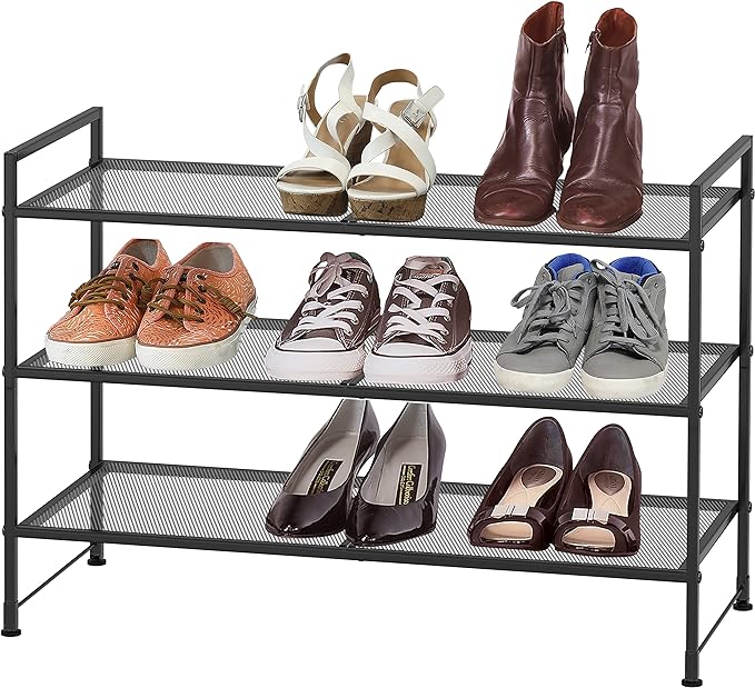 SIMPLE HOUSEWARE 3-Tier Stackable Mesh Shoe Rack, Black