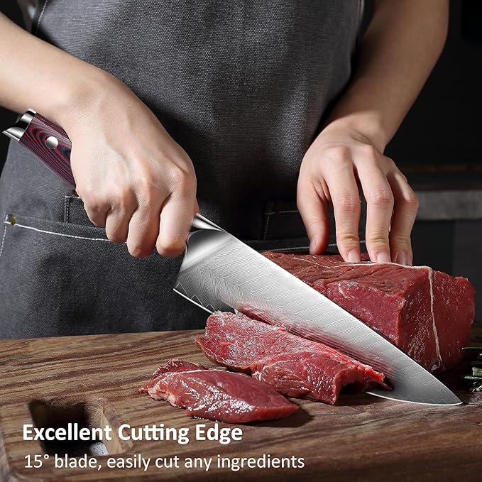 PAUDIN Damascus Chef Knife, 8 Inch Japanese High Carbon 67-layers VG10 Stainless Steel Kitchen Knife, Ultra Sharp Kitchen Knives with Full Tang Ergonomic G10 Handle for Kitchen and Restaurant