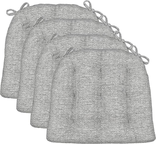 Barnett Home Decor Dining Chair Cushions with Ties, 16.5 x 18, Pack of 4 – Brisbane Silver Grey Tweed – Stain-Resistant Performance Fabric, Latex Foam Fill, Made in USA