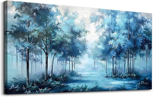 Wapluam Large Canvas Wall Art For Bedroom Wall Decor For Living Room Office Decorations Trees Wall Paintings Foggy Forest Landscape Wall Pictures Artwork Stretched and Framed Canvas Art Home Decor