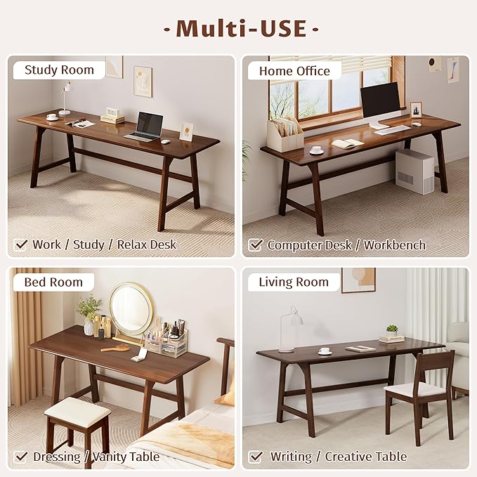 IOTXY Solid Wood Writing Table - 48" W x 24" D Minimalist Computer Desk for Home Office, Work, Study, Creativity, and PC Workstation, Walnut