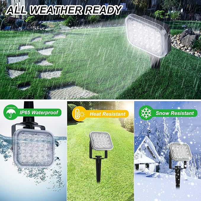 Solar Spot Lights Outdoor, 20 LED IP65 Waterproof Landscape Lighting, Dusk-to-Dawn 6000K Cold White Solar Outdoor Lights for Yard Garden Driveway Porch Walkway, 4-in-1