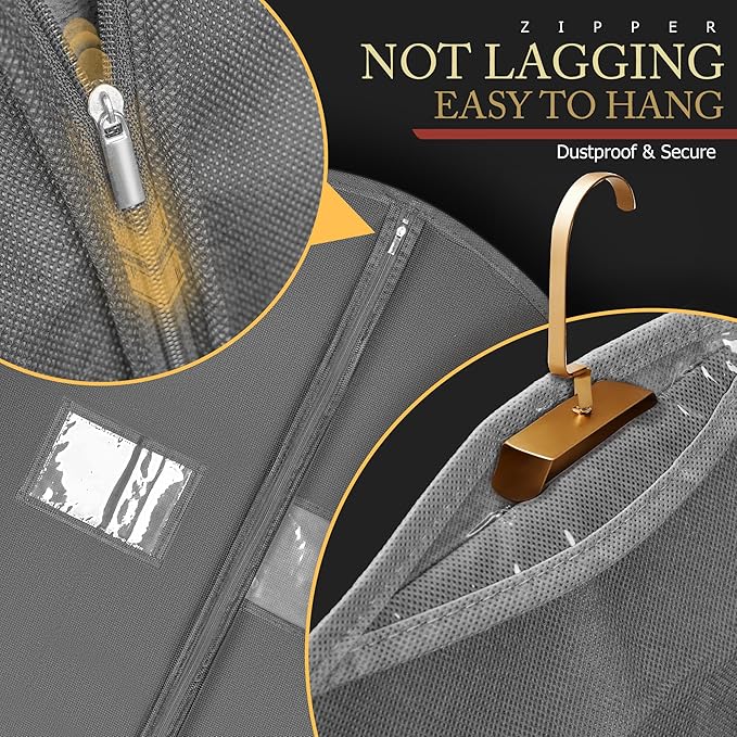 10 Pack 40-inch Suit Bag Garment Bag for Travel and Storage, Garment Bags for Hanging Clothes with Zipper and Visible Transparent Window, Gray