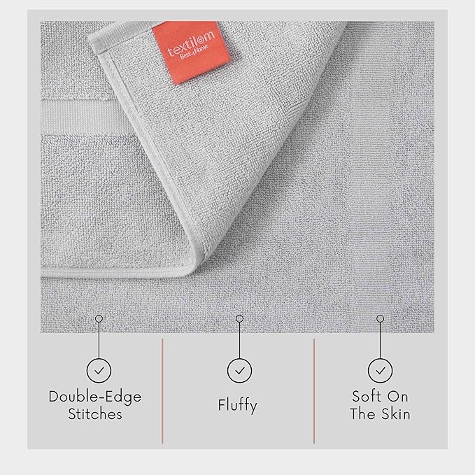 TEXTILOM Luxury 2 Pack Banded Cotton Bath Mats for Bathroom Floor [ Hotel, Spa, Tub, Shower Bath Mat Floor Towel Set ], Machine Washable & Soft & Absorbent & Quick Dry (20''x34'')- Light Grey