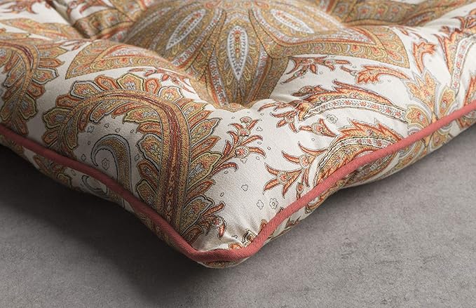 Maison d' Hermine Chair Pads for Dining Chairs Cotton Outer Fabric and Poly Filling 16"x16" Patio Seat Cushions for Furniture with Ties Home Chair Party Hall Farmhouse (Kashmir Paisley, Pack of 2)