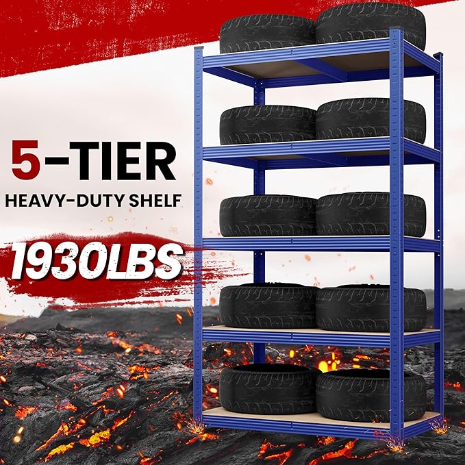 Yaheetech Standing Shelf Units, 5 Tier Storage Shelf, Heavy Duty Shelving, Adjustable Garage Shelves, Utility Rack Shelf Unit, Basement Warehouse Shed, 35.5″L × 16″W × 71″H - Blue