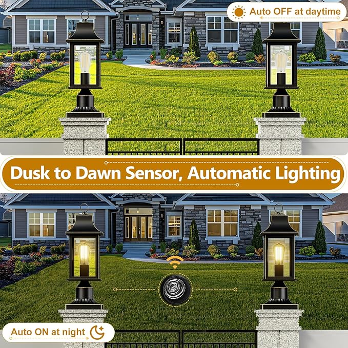 Dusk to Dawn Hardwired 120V Outdoor Post Light, 19.29" Oil Rubbed Bronze Lamp Post Fixture with Pier Mount Base, Waterproof Aluminum Pole Light for Yard, Patio, Garden, Driveway, Pathway