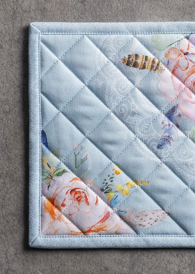 Maison d' Hermine Pot Holders Set 100% Cotton Heat Resistant Potholders 8" x 8" Hot Pads with Loop BBQ, Cooking, Baking, Grilling, Kitchen, Handling Hot Pans Spring/Summer (Pack of 2, Ibiza)