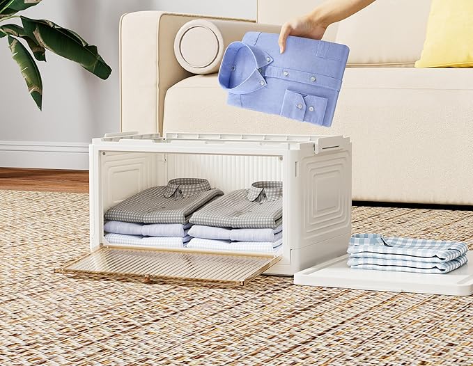 Closet Organizers and Storage 70Qt 3 Pack Stackable Storage Bins with 1 Lid Foldable Closet Organizer Boxes for Clothes Office Supplies Snacks (23Qt X 3)