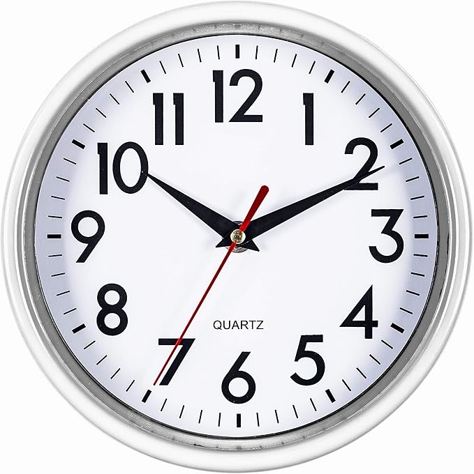 Bernhard Products White Wall Clock 8 Inch Retro Kitchen Silent Non-Ticking Quality Quartz Battery Operated Clock for Home/Office/Classroom/Bathroom/Nursery Room Easy to Read
