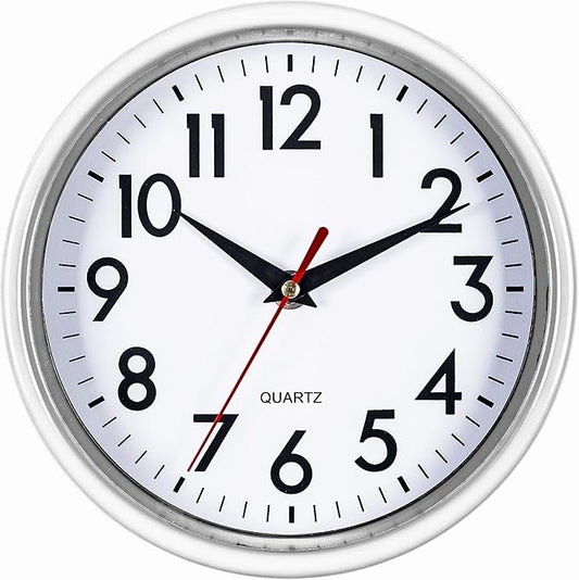 Bernhard Products White Wall Clock 8 Inch Retro Kitchen Silent Non-Ticking Quality Quartz Battery Operated Clock for Home/Office/Classroom/Bathroom/Nursery Room Easy to Read