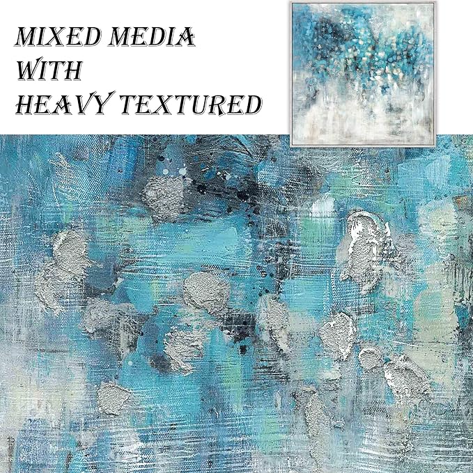 Abstract Wall Art Canvas Framed: Blue Abstract Painting Artwork on Canvas for Bedroom (24''W x 24''H, Multiple Sizes)