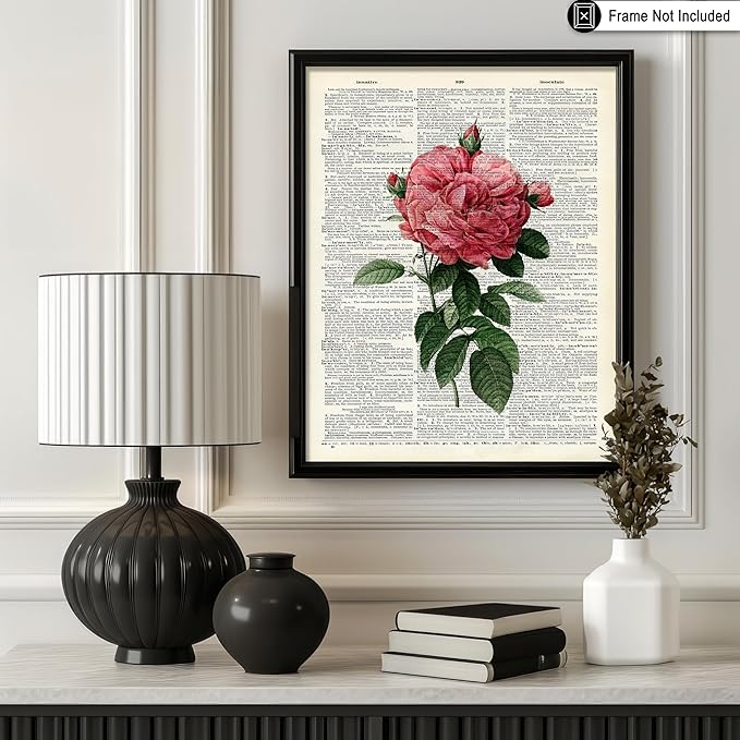 Poster Master Dictionary Art Poster - Pink Roses Print - Flower Art - Floral Art - Gift for Him, Her & Florist - Minimal Decor for Living Room, Bedroom, Dorm or Flower Shop, 24x32 Unframed Wall Art