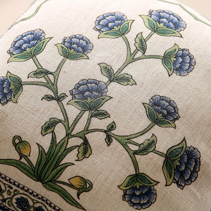 patdrea Designer Throw Pillow Covers Set of 2,Blue Euro Elegant Linen with Blooming Floral Pattern Pillow Cover,Decorative Square Pillowcases Cushion for Bed Living Room Outdoor Car,18"x18"