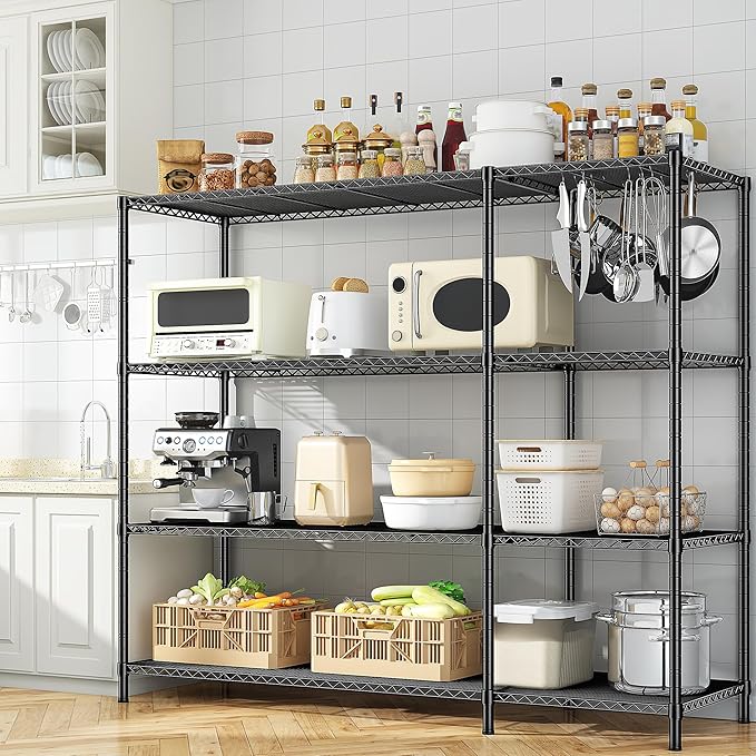 52.36''W Storage Shelves Metal Shelving Unit Load 1120LBS 4 Tier Wire Shelving for Storage Rack Adjustable Garage Shelving Heavy Duty for Pantry Kitchen Garage,52.36Wx13.78Dx59H