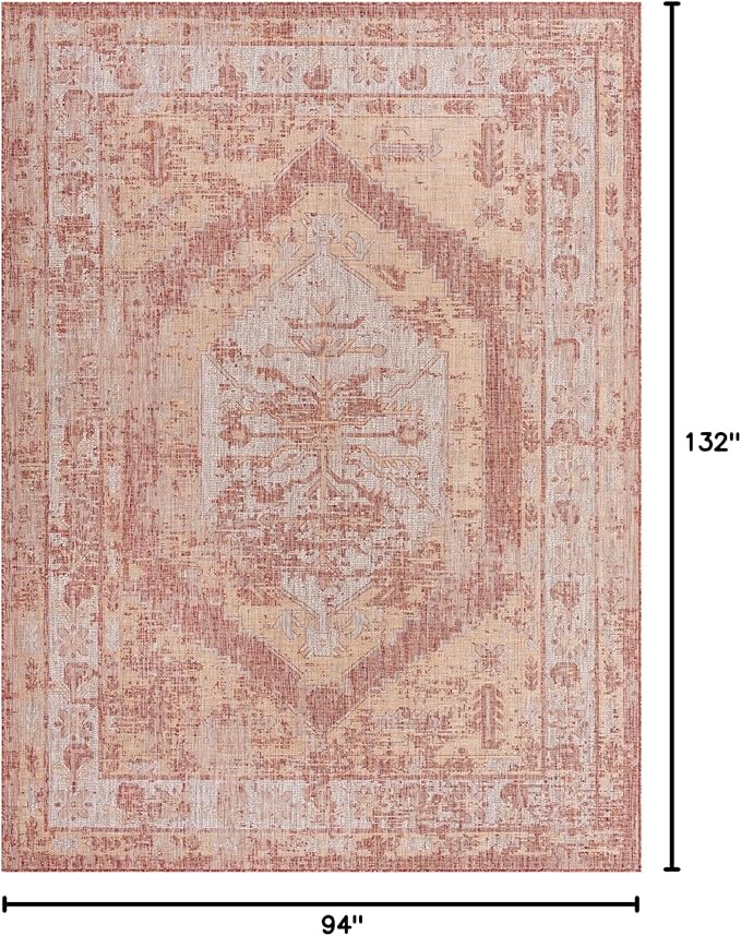Unique Loom Outdoor Traditional Collection Area Rug - Valeria (7' 10" x 11' Rectangle, Rust Red/ Ivory)
